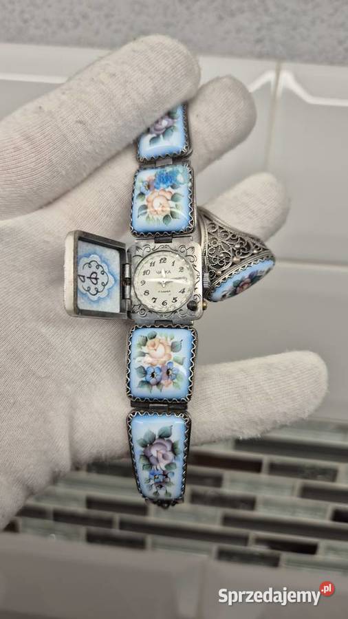 Zegarek CHAIKA z kwiatową emaliowaną Chorzów