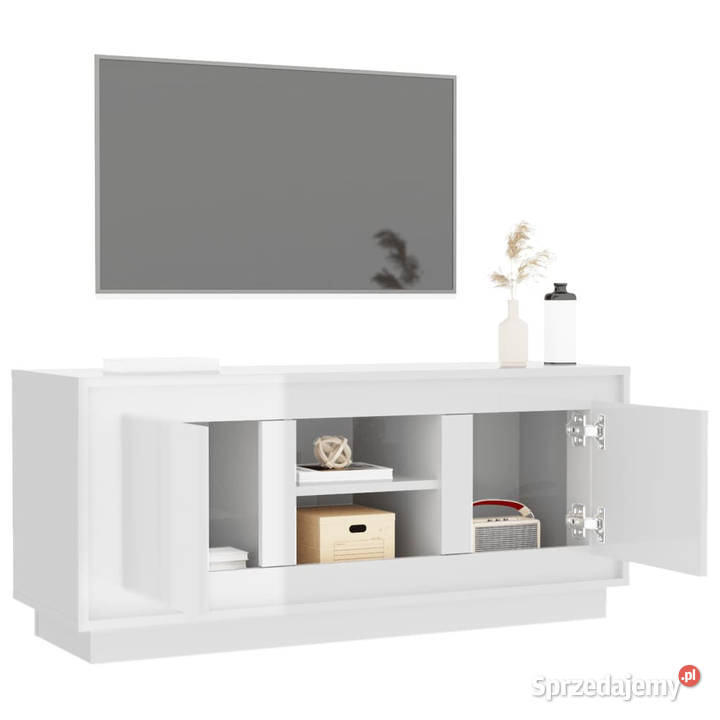 Szafka pod TV wysoki połysk biała 102x35x45