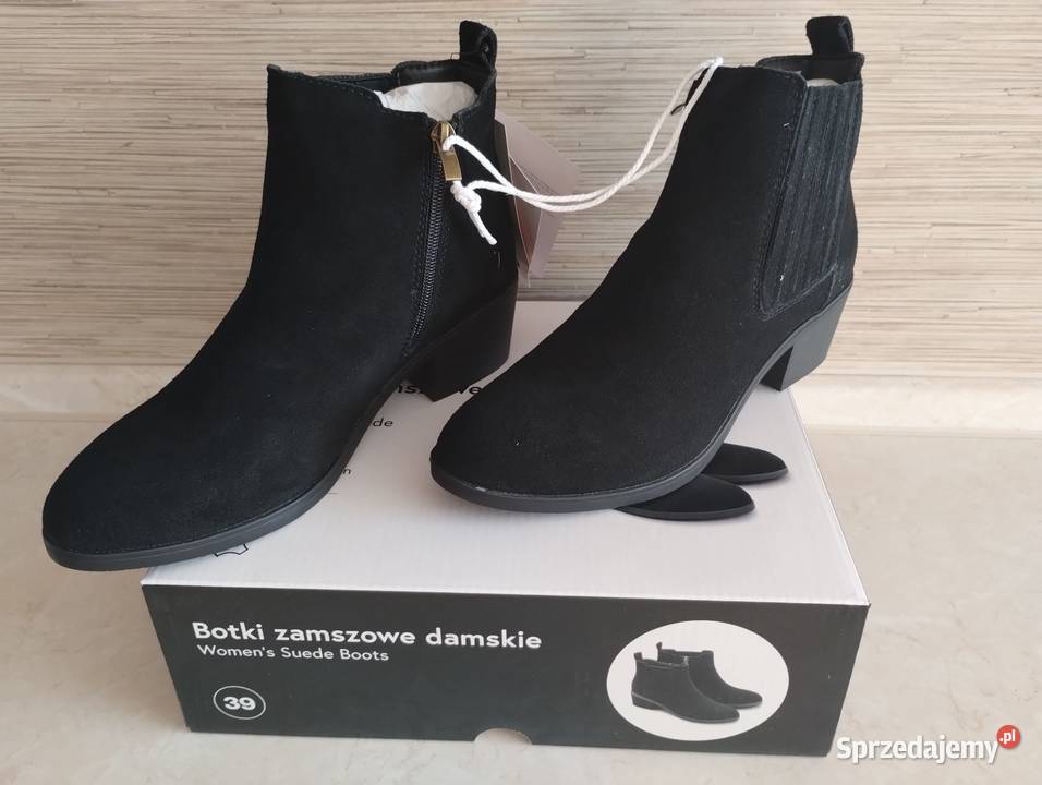 NOWE Buty damskie zamszowe botki CZARNE 39 skóra