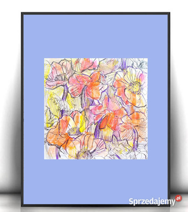 łąka rysunek A4 kwiaty obrazek 21x30 mała Dekoracje i ozdoby