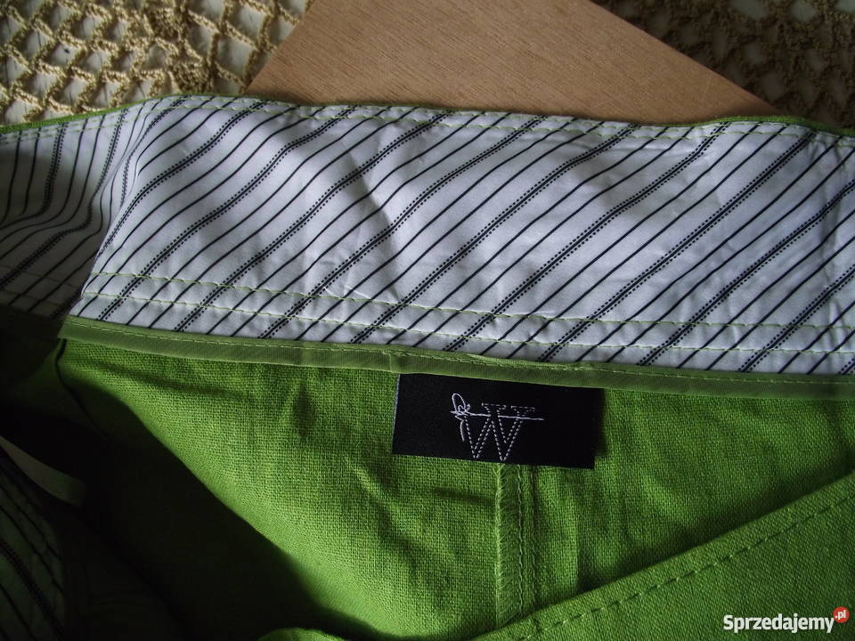 AMGIELSKIE SPODNIE Z LNU DO KOLAN r 48 Bez wzoru wielkopolskie Piła