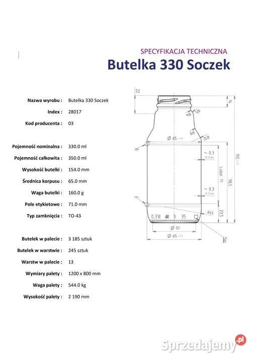 Butelka Szklana 330ml Sokluzfi43ilości przezroczysty