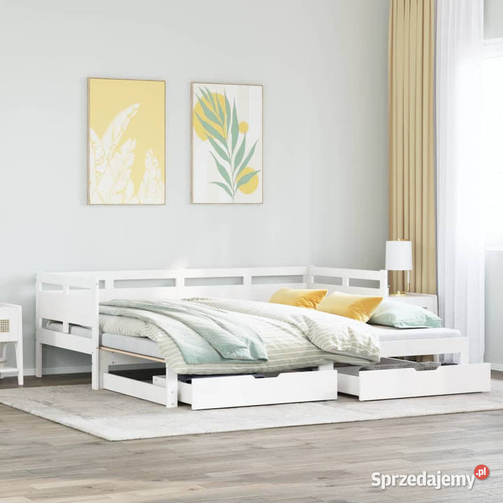Sofa rozsuwana z szufladami bez materaca białe 164cm Łóżka Warszawa