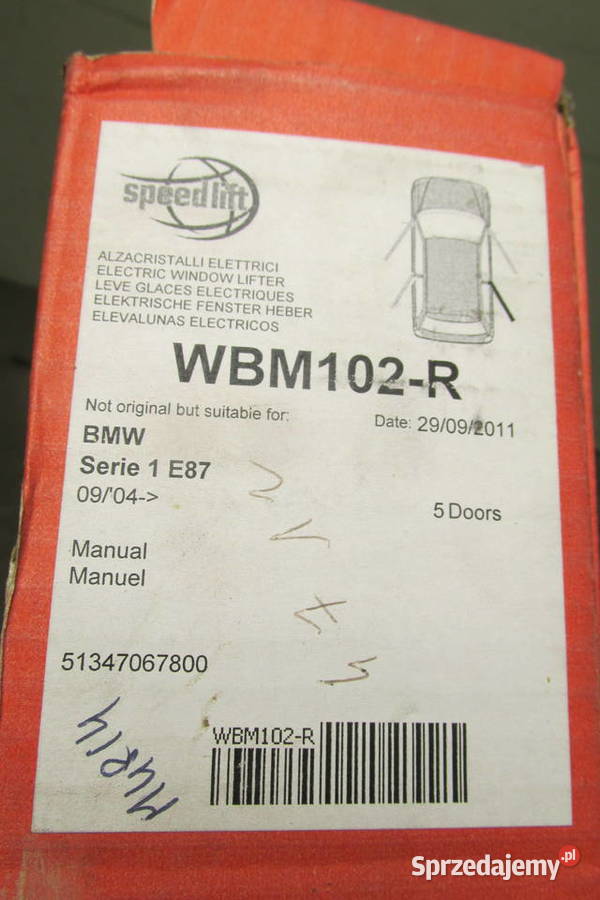 Podnośnik szyby tylnej BMW 1 E87 WBM102R tylne Sandomierz