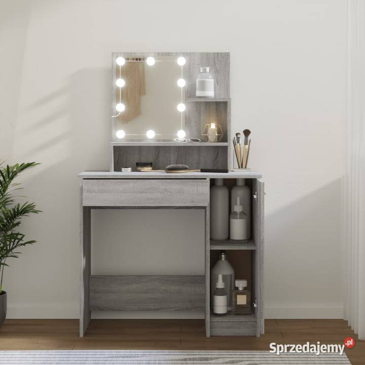 vidaXL Toaletka z LED szary dąb sonoma