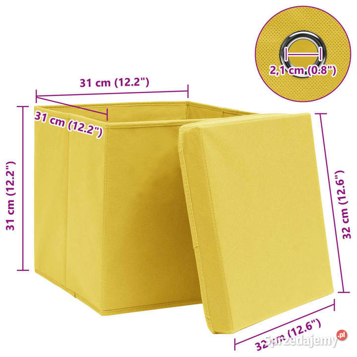 Pudełka z pokrywami 10 żółte 32x32x32 tkanina