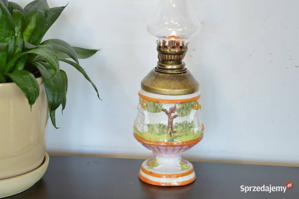 piękna ceramiczna LAMPA NAFTOWA stara Antyki