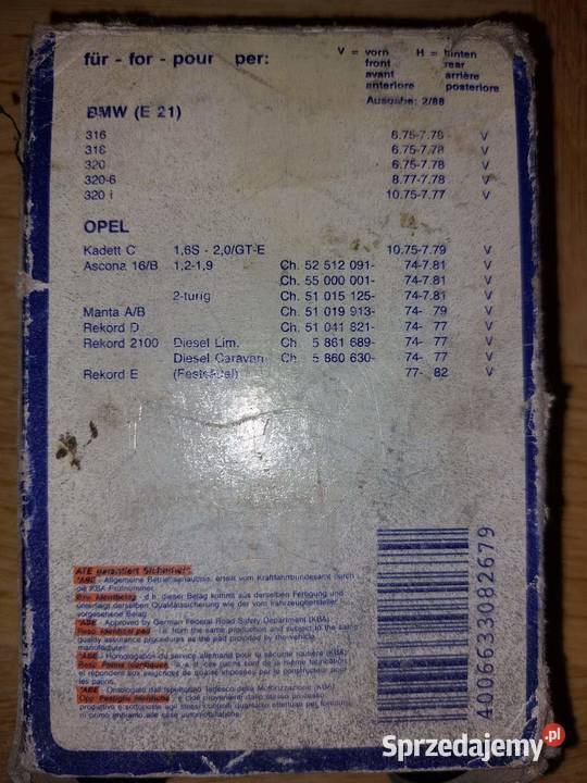 Klocki hamulcowe Ate BMW E21 Opel Kadett Cholerzyn
