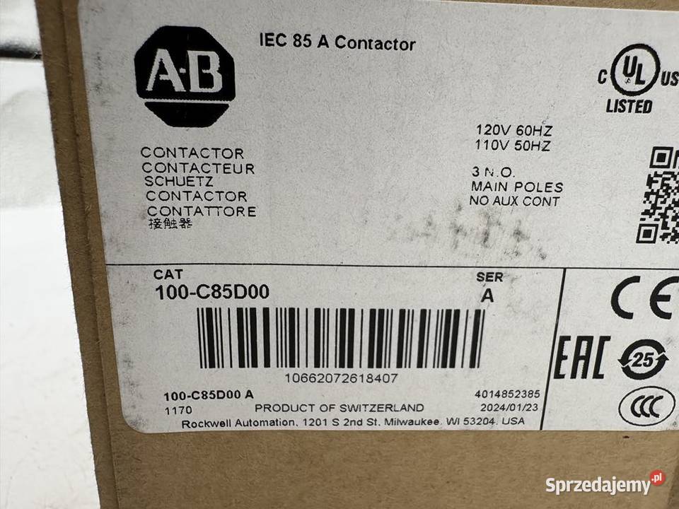 Allen Bradley 100C85D00 Contactor 80A110V mazowieckie Warszawa sprzedam