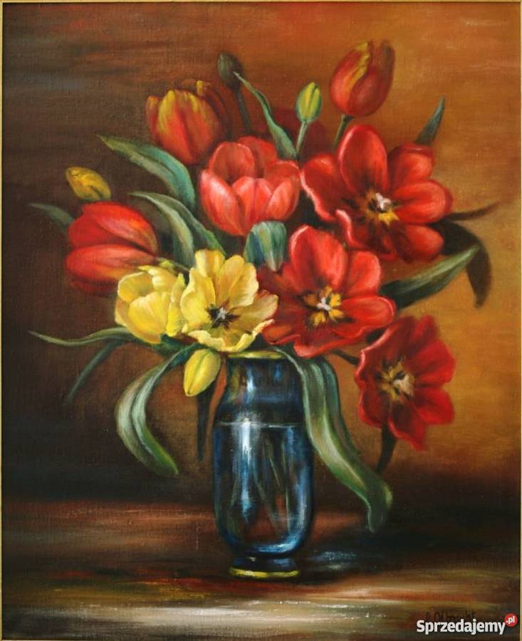 Kwiaty Żółte tulipany obraz olejny 50X60 małopolskie