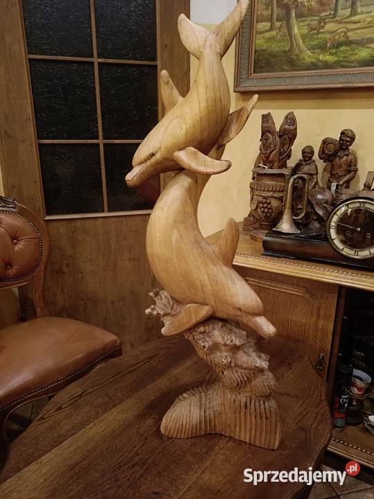 Rzeźba drewniana tańczące delfiny