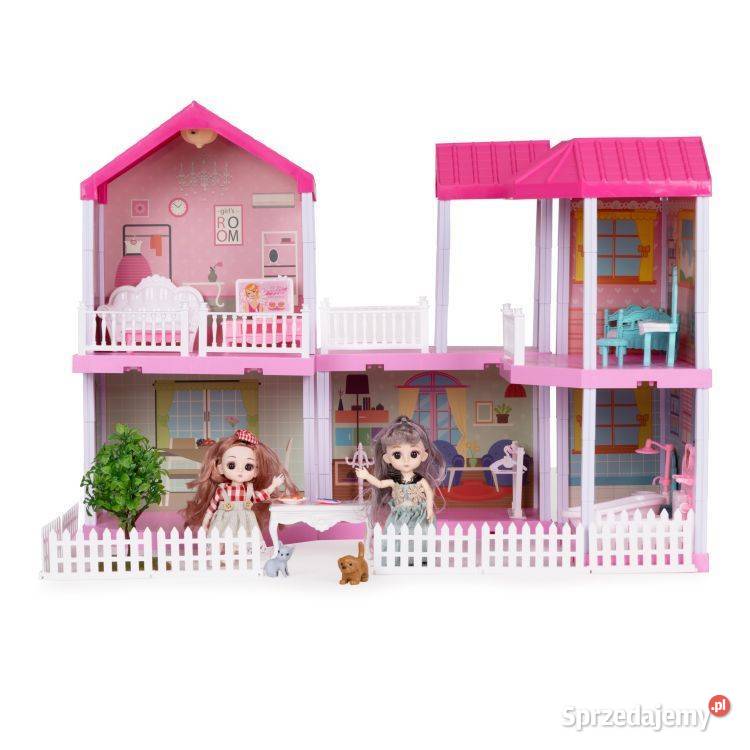 Domek lalek składany mebelki 2 lalki lampy LED Lalki i akcesoria