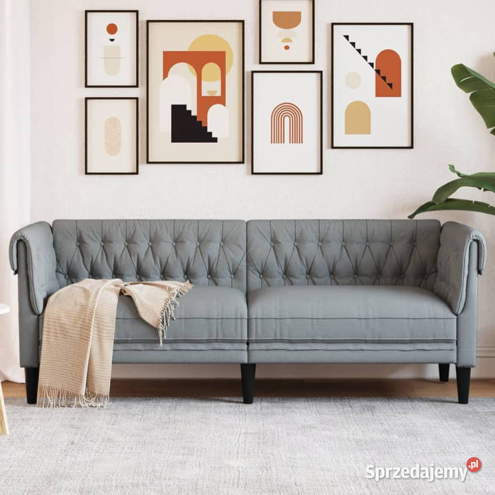 Sofa Chesterfield trzyosobowa jasnoszara obita Sofy i kanapy mazowieckie Warszawa