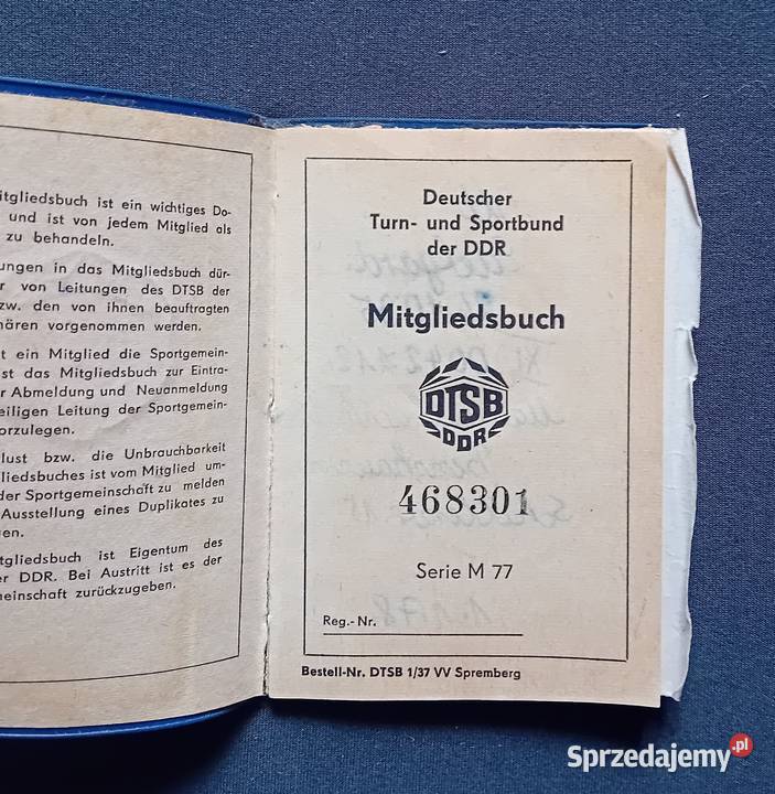 Legitymacja Deutsche Turn und Sportbuch der DDR Koźminek