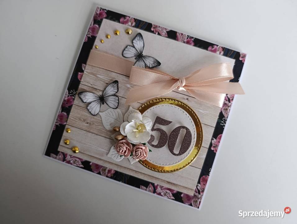 Karttka na urodziny ręcznie robiona z kwiatami Łódź