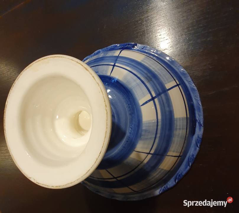 SALATERKA na nóżce waza półmisek ręczna praca odcienie błękitu Lublin