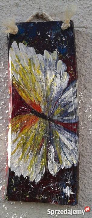 Obraz olejny na desce Niebieskie motylki śląskie sprzedam