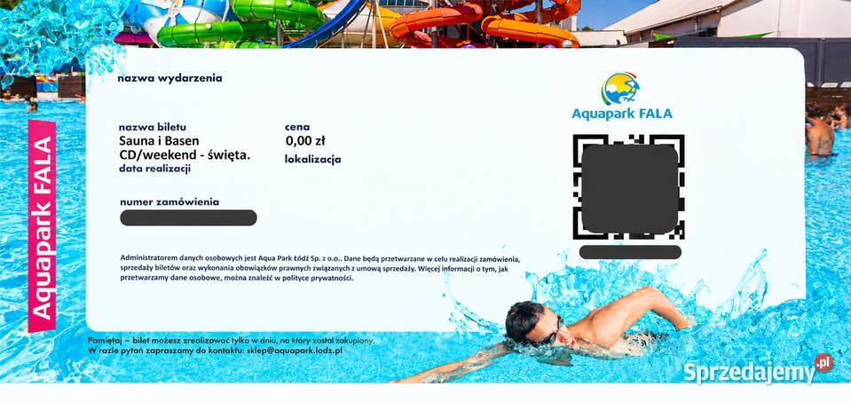 2 bilety całodniowe Aquapark Fala Łódź baseny i Bilety mazowieckie Warszawa sprzedam