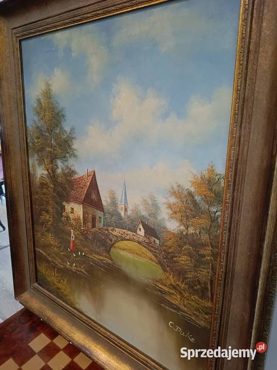 Stary duży obraz na płótnie Pejzaż z mostkiem Lipno