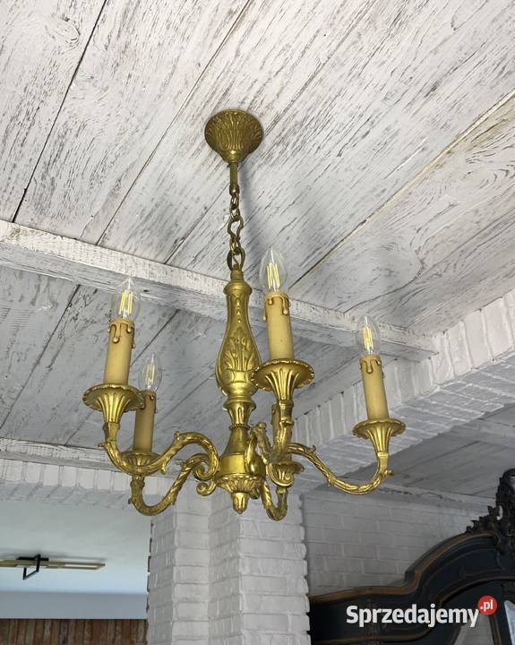Francuski Żyrandol 23 mosiądz 5ram Antyk