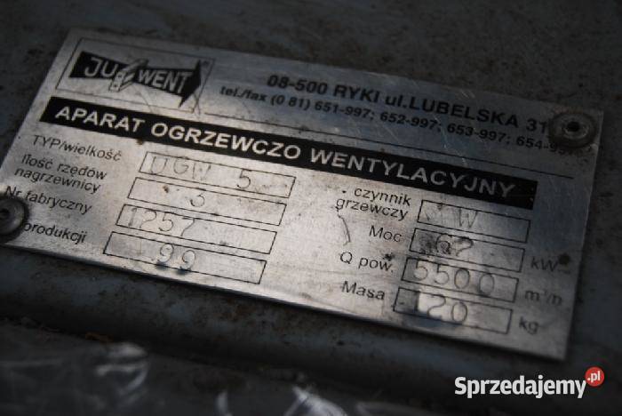 nagrzewnica CO Juwent Ryki UGW 5 lignum Produkcja lubuskie Kłodawa