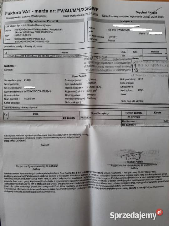 Ford Focus RS 4x4 350 salon orglakier nowy przeb