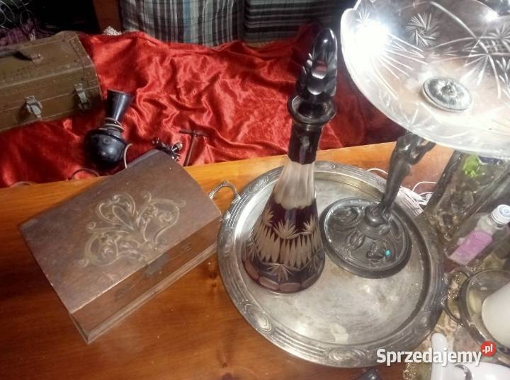 Karafka Biedermeier Rubinowe szkło korek Szkło Grójec