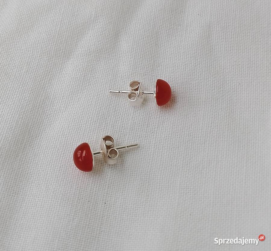 kolczyki srebrne sztyfty karneolem 6mm Kolczyki Suwałki