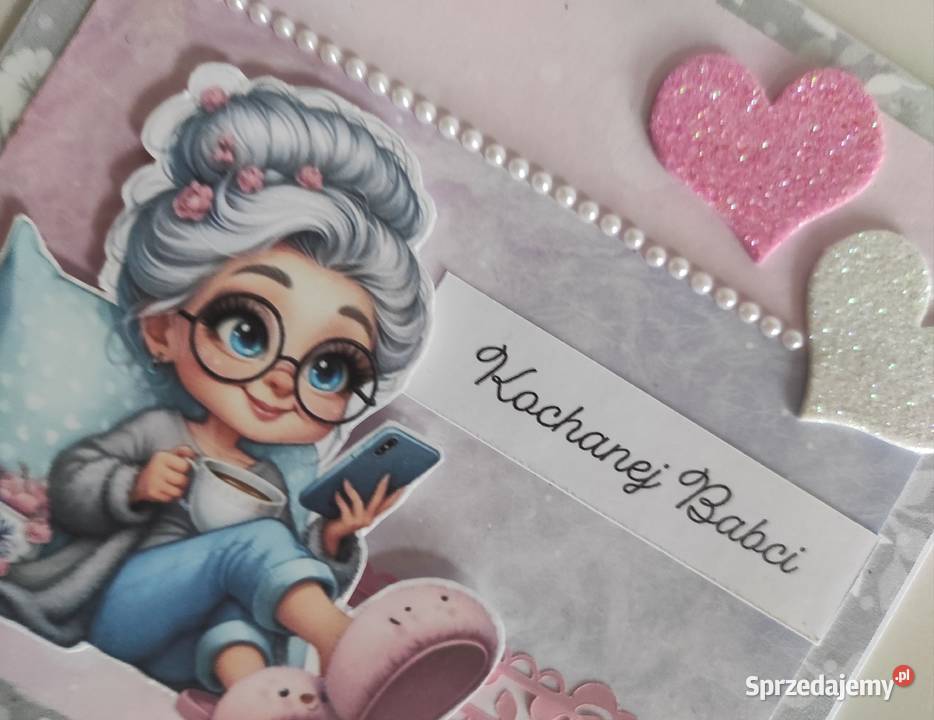 Kartka ręcznie robiona na Dzień Babci różowa Łódź