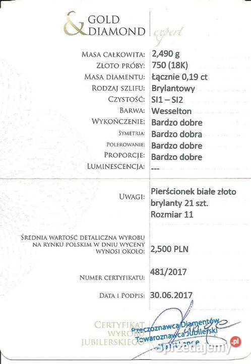 Pierścionek z brylantami 019 ct białe złoto pr sprzedam