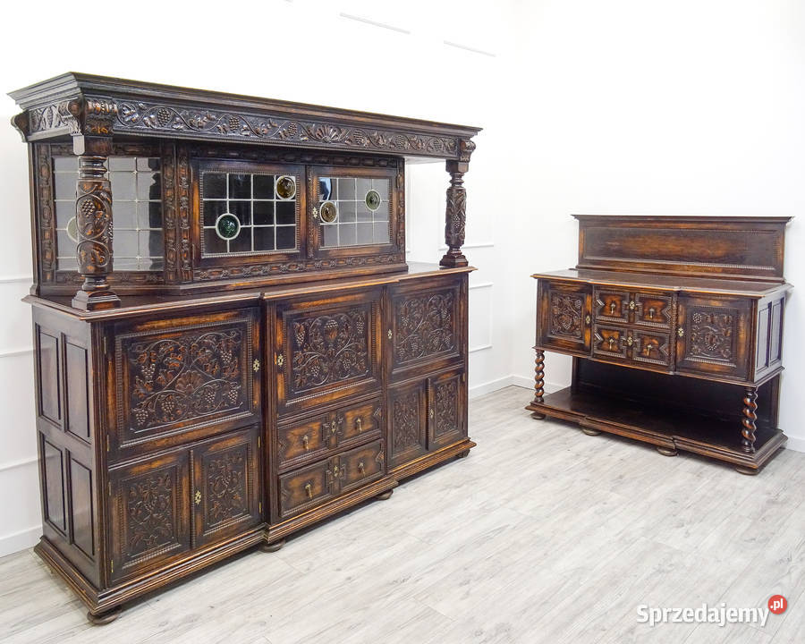 Antyk KOMPLET KREDENS ORZECHOWY BRETOŃSKI Kalisz sprzedam