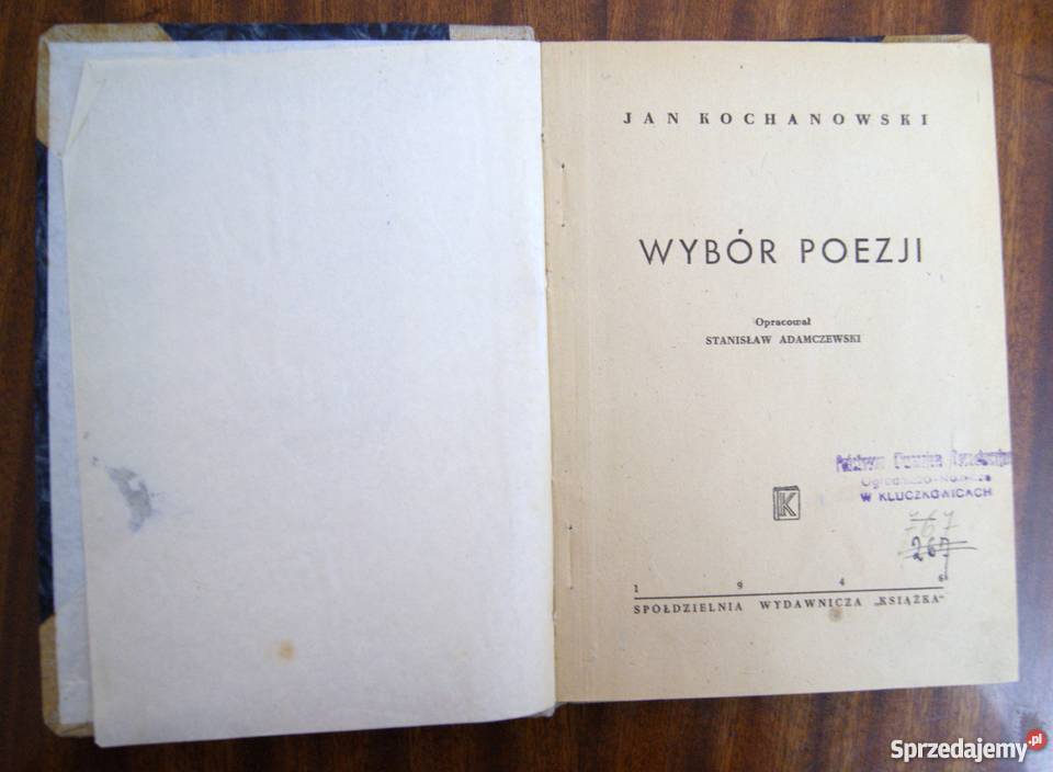 Jan Kochanowski Wybór poezji 1946 Parczew