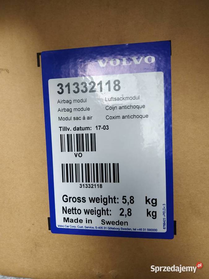 Volvo XC60 poduszka powietrzna pasażera Nowa Kozienice