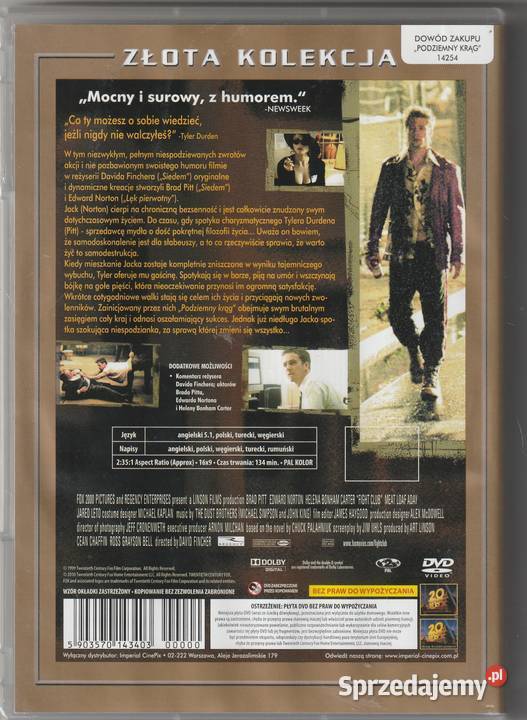 Podziemny krąg Brad Pitt Edward Norton DVD Pruszków