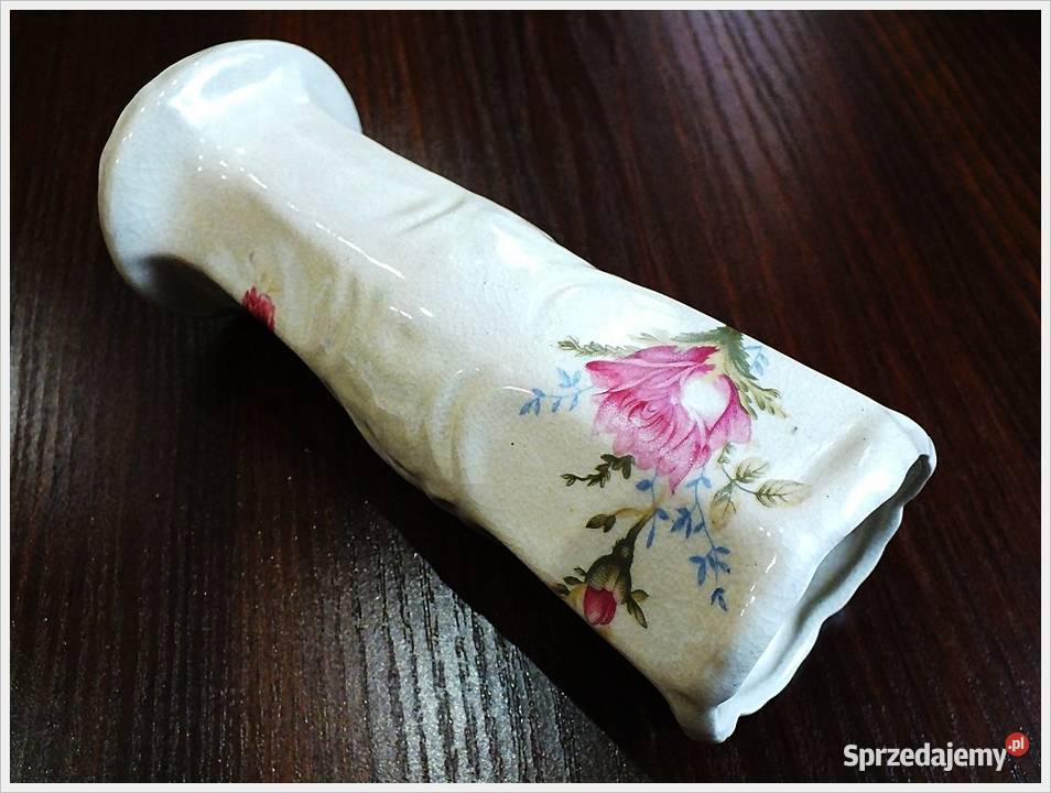Stary wazon wazonik ceramiczny malowane kwiaty Porcelana i szkło Żary