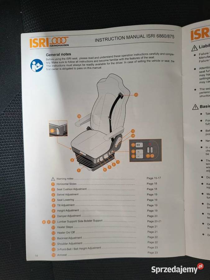 FOTEL KIEROWCY ISRI 6860875 Z REGULACJĄ Z PRAWEJ Wrocław