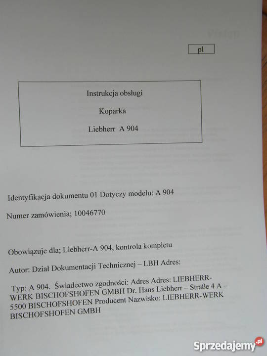 DTR INSTRUKCJA OBSŁUGI LIEBHERR A904C i inne zachodniopomorskie