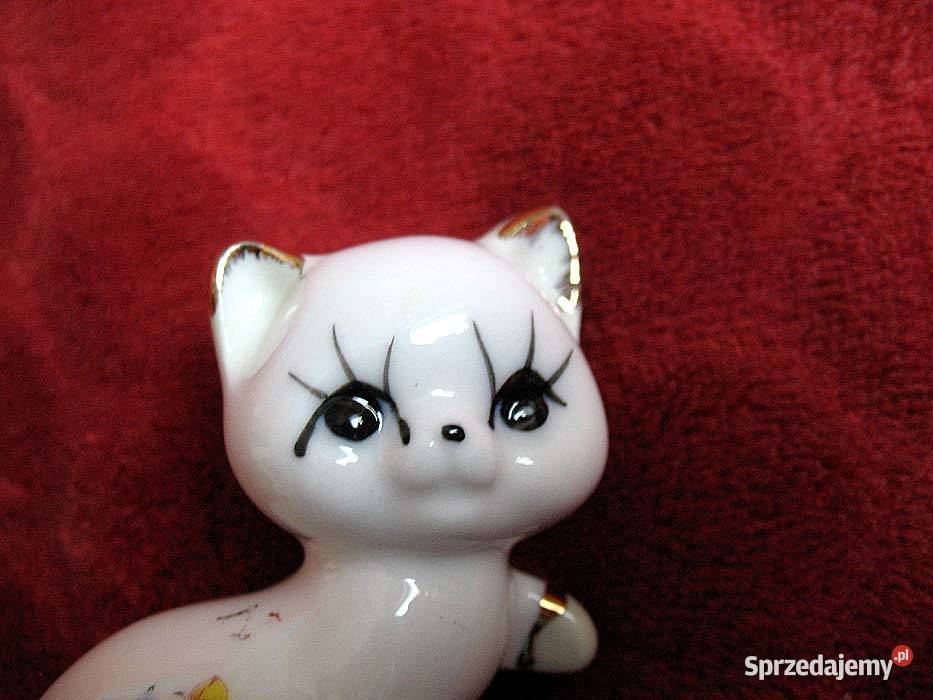 Kot kotek złocony porcelana 7 x 4 x 5 Rękodzieło mazowieckie