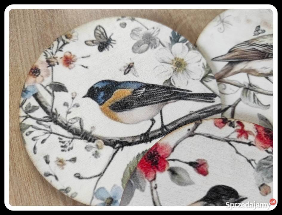 Podkładki pod kubki drewniane ptaki ptaszki 6 Pozostałe Płock