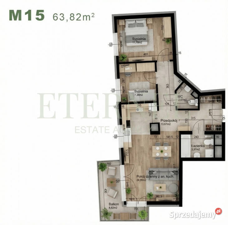 Przestronne mieszkanie 3pokojowe 6382m2 Czyżyny
