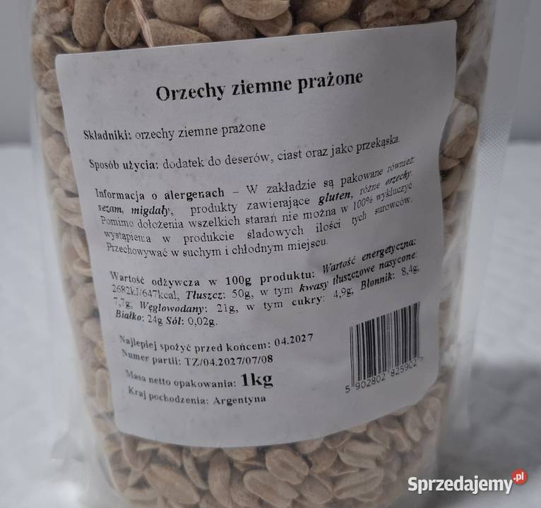 Orzechy ziemne arachidowe prażone bez soli 1 sprzedam