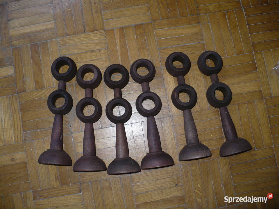 Karnisze 12 kompletów drewniane brązowe podwójne wielkopolskie Puszczykowo sprzedam