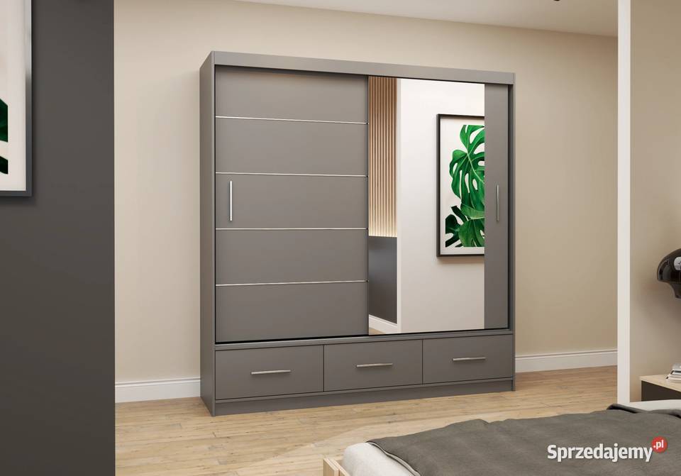 Szafa sypialniana 203 Biała Czarna Szara Lustro Katowice