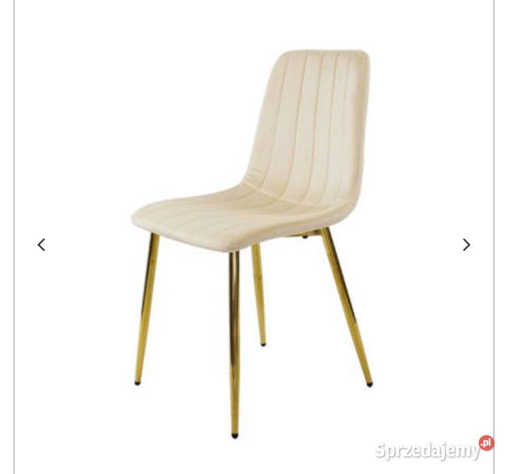 Krzesło kremowe - beżowe na złotych nogach welur pasy