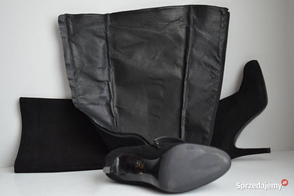 Zamszowe kozaki Minelli prawie kolano na szpilce Białystok sprzedam