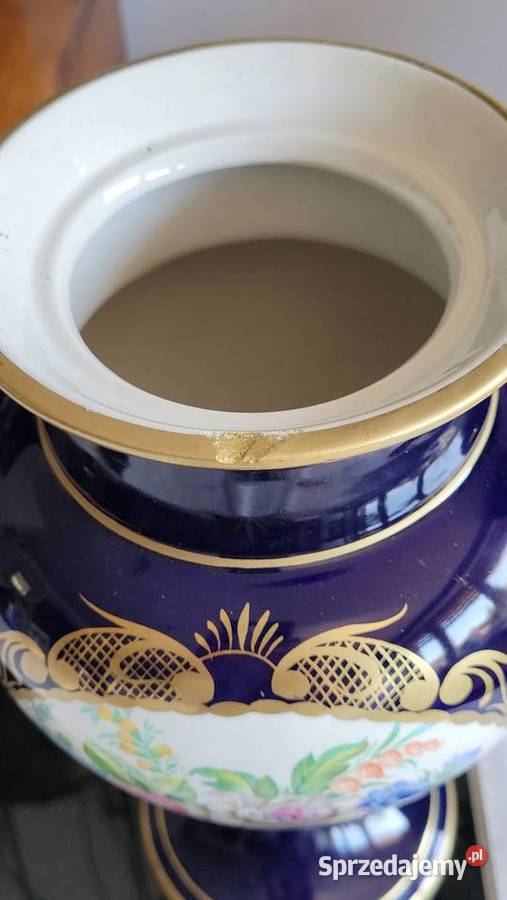 Wytworna ręcznie malowana kobaltowa duża amfora Kraków