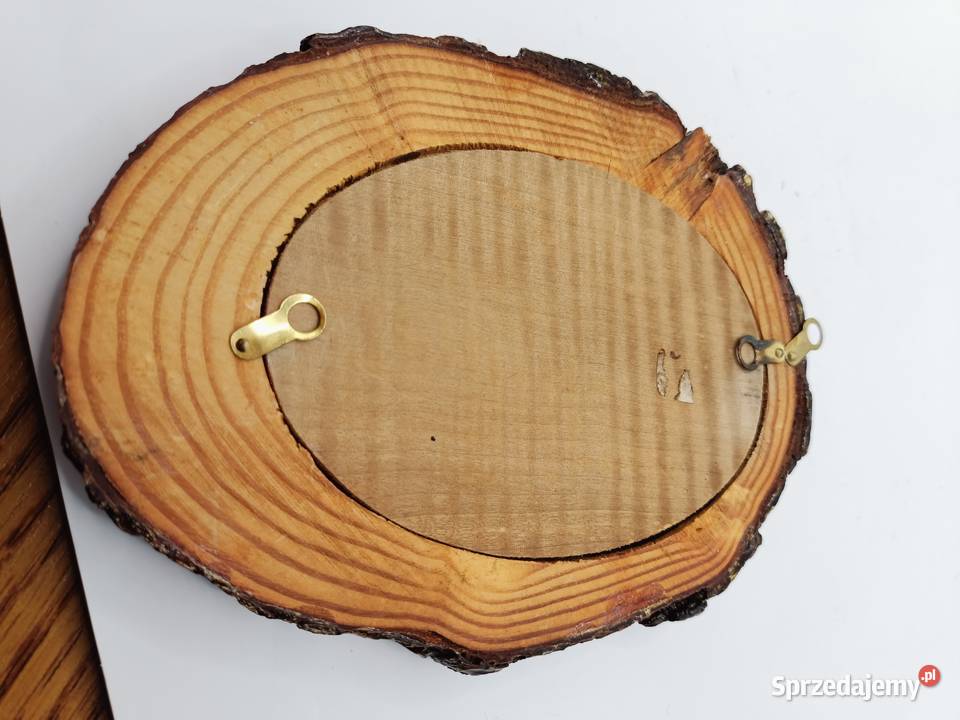 Obrazek zawieszka rękodzieło drewno i tkanina Antyki, Sztuka, Kolekcje