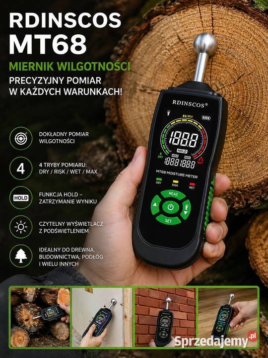 Miernik Wilgotności RDINSCOS MT68 LCD Drewno Ubieszyn