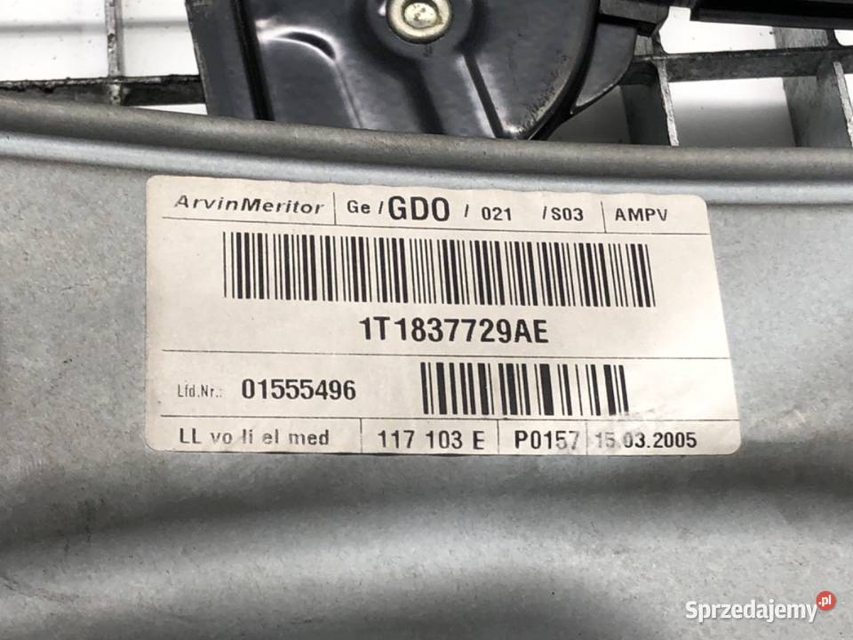 PODNOŚNIK SZYBY LEWY PRZÓD VW TOURAN 1T1837729AE sprzedam