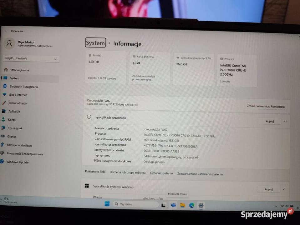 Asus TUF Gaming F15 FX506LHB 156 i5 16Gb 136 Gb śląskie